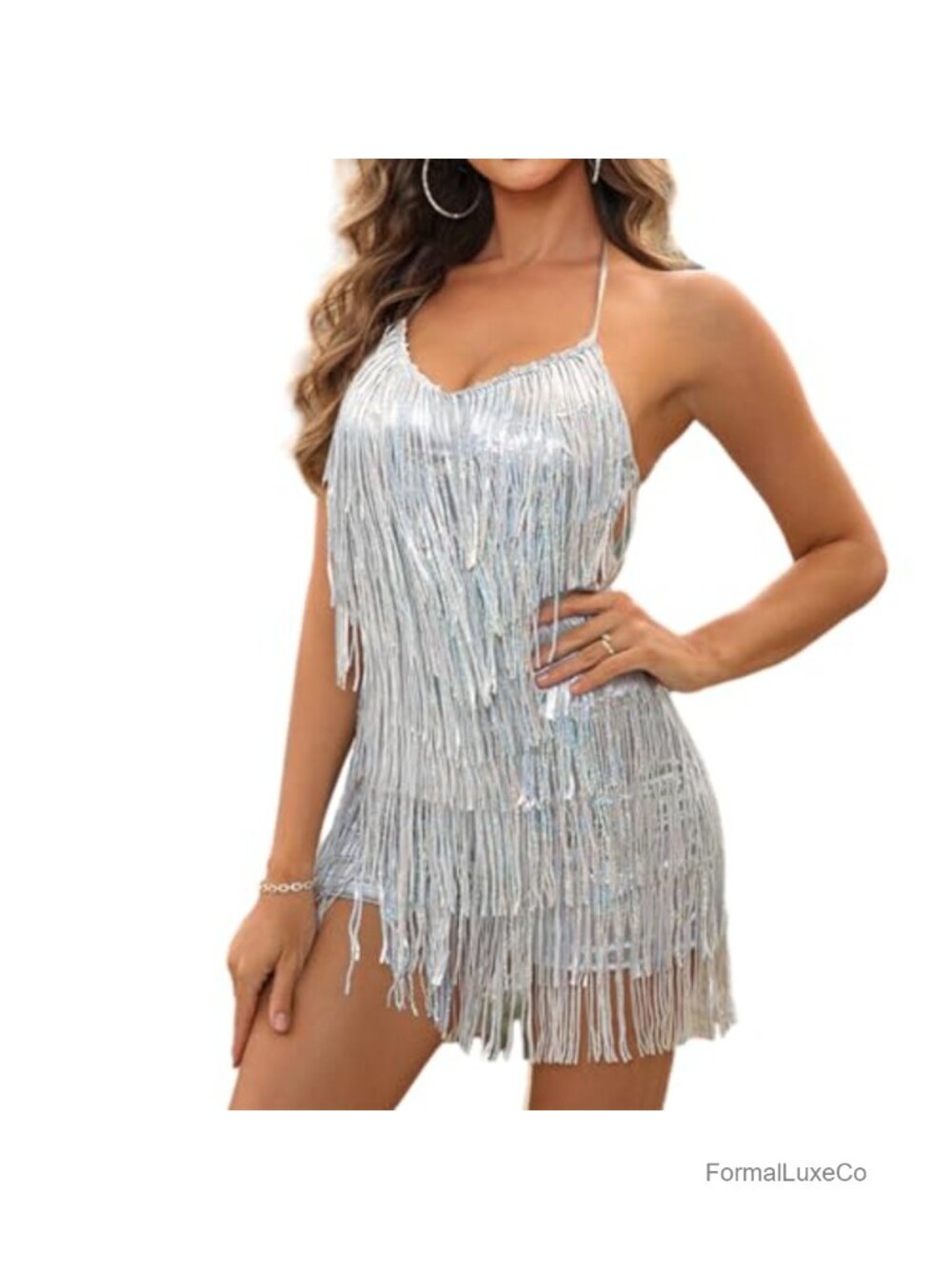 Halter Tassel Fringe Romper Mini Dress Backless Jumpsuit Dance Outfit